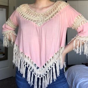 Pink Boho Top With Fringe